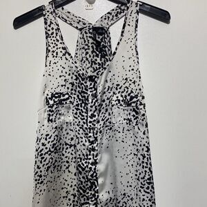 Milano Women's Black White Abstract Button Up Racerback Tank Top Size‎ Small